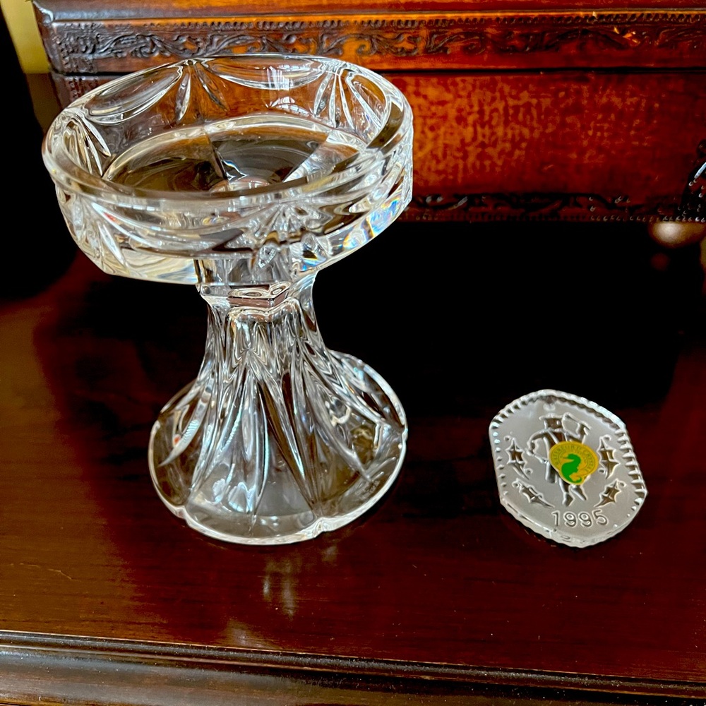 Waterford marquis crystal candleholder & 1995 Christmas ornament
